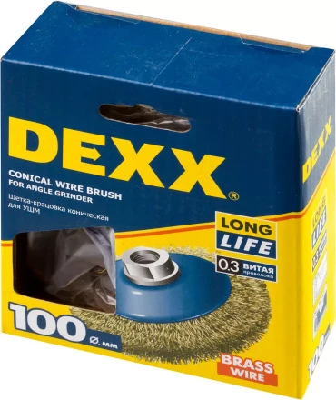 DEXX. Щетка коническая для УШМ, витая стальная латунированная проволока 0,3мм, 100ммхМ14 35105-100 купить в Надыме