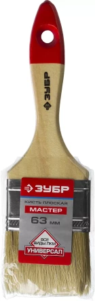 Кисть плоская  ЗУБР "УНИВЕРСАЛ-МАСТЕР", натуральная щетина, деревянная ручка, 63мм 4-01003-063 купить в Надыме