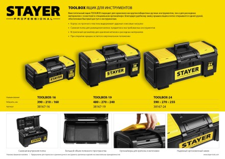 Ящик для инструмента &quot;TOOLBOX-19&quot; пластиковый, STAYER Professional 38167-19 купить в Надыме