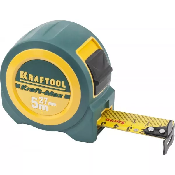Рулетка KRAFTOOL "Kraft-Max", длинный вылет, нейлон покрытие, упрочненный двухкомп корпус, 5м/27мм 34127-05-27 купить в Надыме