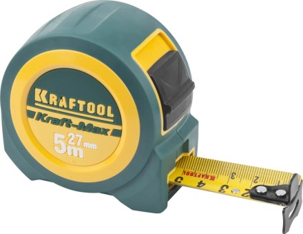 Рулетка KRAFTOOL &quot;Kraft-Max&quot;, длинный вылет, нейлон покрытие, упрочненный двухкомп корпус, 5м/27мм 34127-05-27 купить в Надыме