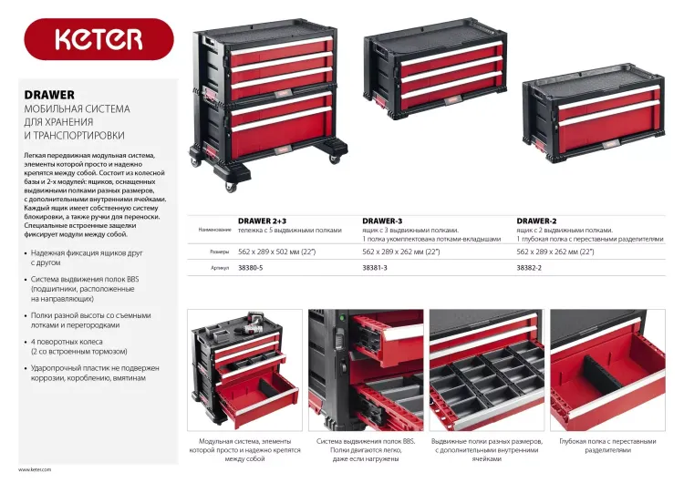 Ящик с 2 выдвижными полками "DRAWER-2", 22" KETER 38382-2 купить в Надыме
