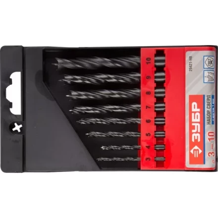 ЗУБР. Набор сверл спиральных по дереву с М-образной заточкой, сталь 65Г, 8шт: 3-4-5-6-7-8-9-10мм 29421-H8 купить в Надыме