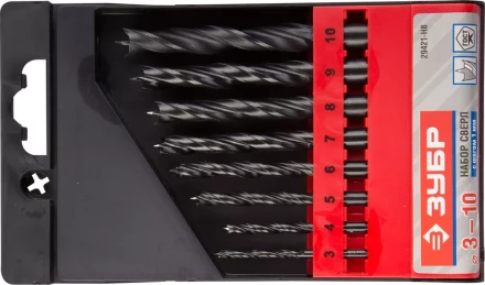 ЗУБР. Набор сверл спиральных по дереву с М-образной заточкой, сталь 65Г, 8шт: 3-4-5-6-7-8-9-10мм 29421-H8 купить в Надыме