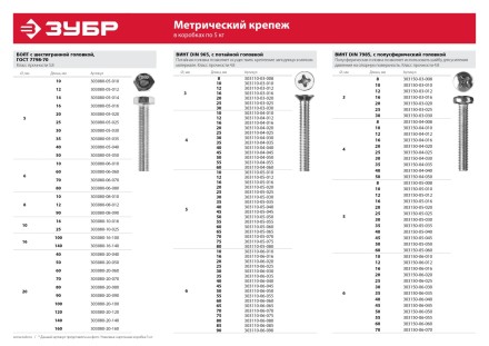 Винт ЗУБР &quot;МАСТЕР&quot; DIN 965, класс прочности 4.8, оцинкованный, M4x60мм, 5кг 303110-04-060 купить в Надыме