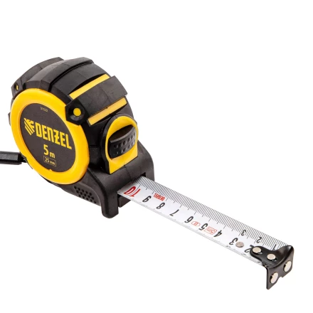 Рулетка Denzel 5м х 25мм, автоматич. фиксац., нейлон. покрытие, магнит. зацеп, двухстор. разметка 31522 купить в Надыме