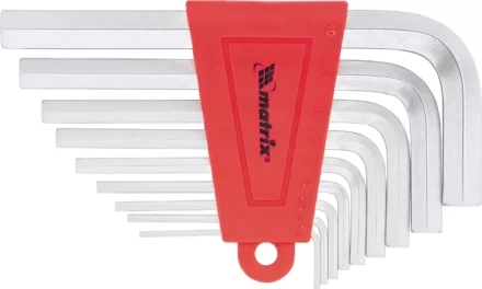 Набор ключей шестигранных имбусовых HEX, 1,5–10 мм, CrV,  9 шт., короткие,  сатин  MATRIX 12303 купить в Надыме