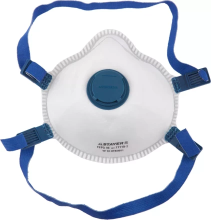 Полумаска фильтрующая STAYER "PROFI" коническая, с клапаном, многослойная, класс защиты FFP3 11110-3 купить в Надыме