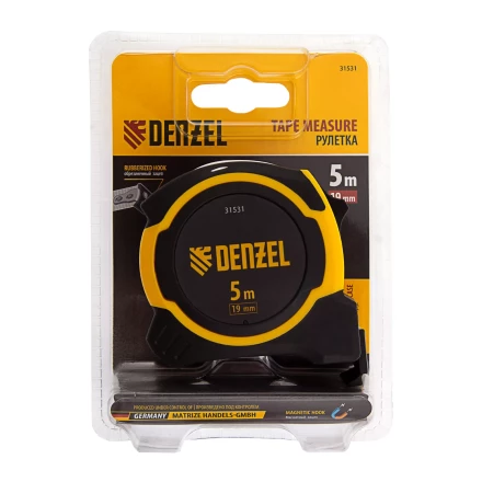 РулеткаDenzel 5м х 19мм, двухкомп. корпус, магнитный обрезиненный зацеп, 31531 купить в Надыме