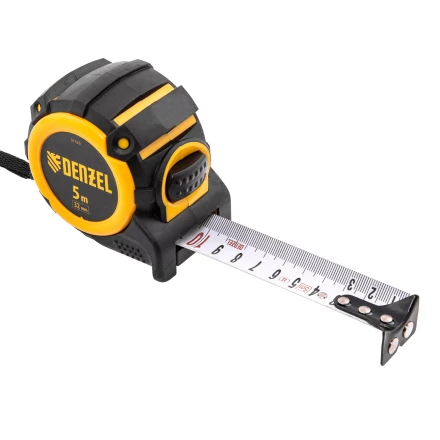 Рулетка Denzel 5м х 32мм, автоматич. фиксац., нейлон. покрытие, магнит. зацеп, двухстор. разметка 31523 купить в Надыме
