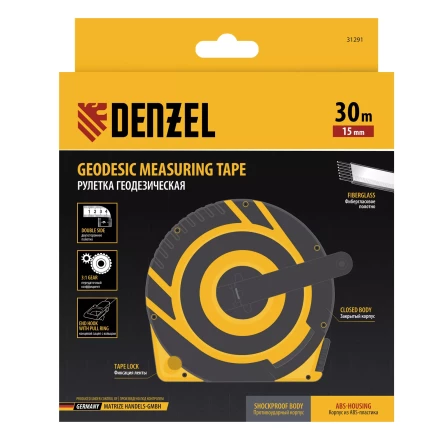 Рулетка геодезическая Denzel 30 м х 15 мм, закрытый корпус, фиберглассовая лента 31291 купить в Надыме