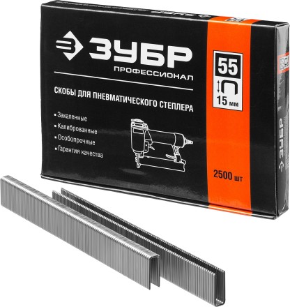 Скобы тип 55, 15 мм, особотвердые, ЗУБР &quot;ПРОФЕССИОНАЛ&quot; 31855-15, 2500 шт 31855-15 купить в Надыме