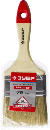 Кисть плоская  ЗУБР "УНИВЕРСАЛ-МАСТЕР", натуральная щетина, деревянная ручка, 75мм 4-01003-075 купить в Надыме