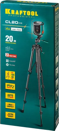 Нивелир лазерный линейный CL-20, сверхъяркий, KRAFTOOL 34700-3, штатив (35-110см), чехол, 20м, IP54, точн. 0,2 мм/м 34700-3 купить в Надыме