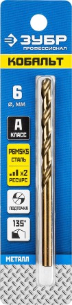 ЗУБР Кобальт, 6.0 х 93 мм, сталь Р6М5К5, класс А, сверло по металлу, Профессионал (29626-6) купить в Надыме