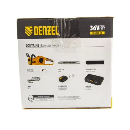 Цепная пила аккумуляторная бесщеточная RCS400-36, Li-ion, 36 В, 4 Ач, шина 400 мм Denzel 58610 купить в Надыме