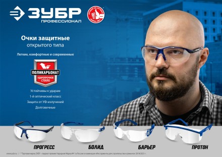 ЗУБР БОЛИД, открытого типа, прозрачные, сферические стёкла устойчивые к запотеванию, защитные очки, Профессионал (110485) купить в Надыме