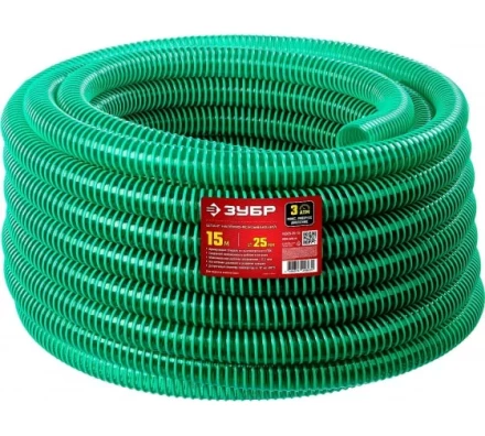 Шланг напорно-всасывающий ЗУБР со спиралью ПВХ 15 м, 25 мм, 3 атм купить в Надыме