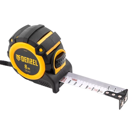Рулетка Denzel 8м х 32мм, автоматич. фиксац., нейлон. покрытие, магнит. зацеп, двухстор. разметка, 31524 купить в Надыме