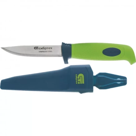 Нож универсальный с чехлом обрезиненная рукоятка 220мм лезвие - 100 мм Сибртех 79015 купить в Надыме