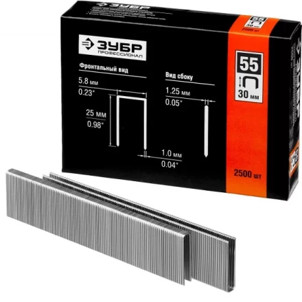 Скобы тип 55, 30 мм, особотвердые, ЗУБР "ПРОФЕССИОНАЛ" 31855-30, 2500 шт 31855-30 купить в Надыме
