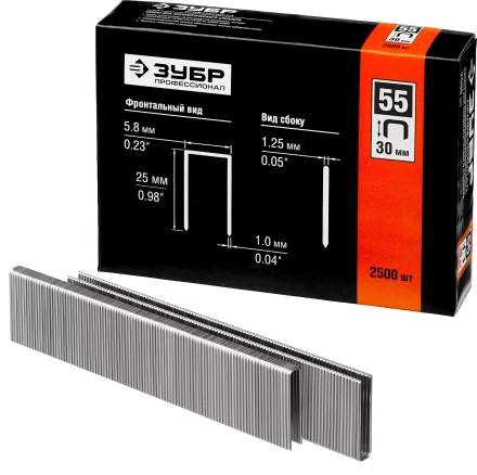 Скобы тип 55, 30 мм, особотвердые, ЗУБР "ПРОФЕССИОНАЛ" 31855-30, 2500 шт 31855-30 купить в Надыме