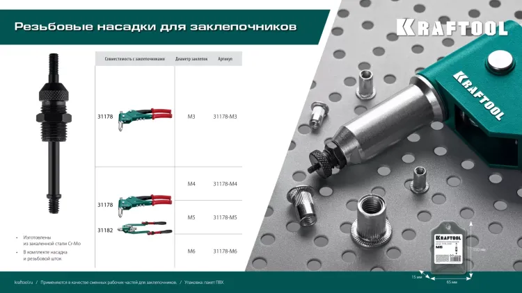 Резьбовые насадки для заклепочников KRAFTOOL 31178-M3 купить в Надыме