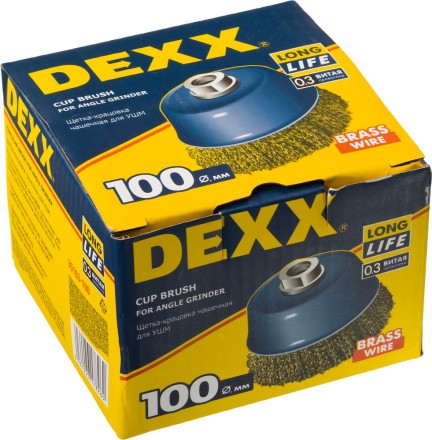 DEXX. Щетка чашечная для УШМ, витая стальная латунированная проволока 0,3мм, 100ммхМ14 35103-100 купить в Надыме