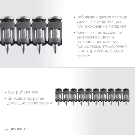 ЗУБР CN 15 х 2.7 мм, гвозди по бетону оцинкованные, 1000 шт (305388-15) купить в Надыме