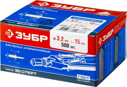 Заклепки ЗУБР алюминиевые, 3,2x15мм, 500шт 31305-32-15 купить в Надыме