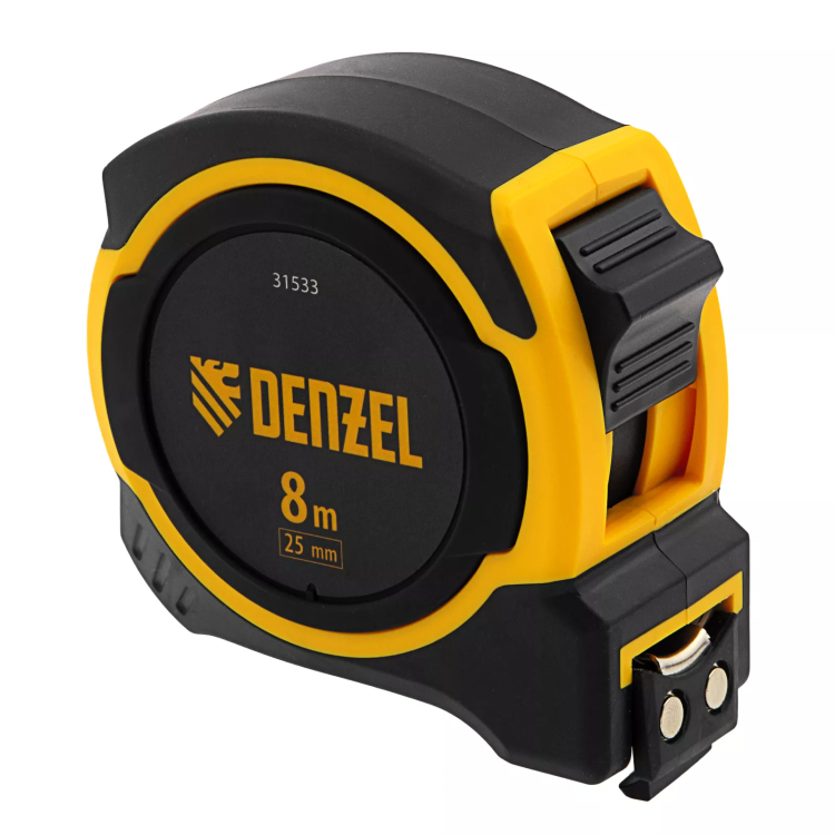 Рулетка Denzel 8м х 25мм, двухкомп. корпус, магнитный обрезиненный зацеп, 31533 купить в Надыме