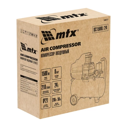 Компрессор воздушный MTX DC1500L/24, 1,5 кВт, 24 л, 210 л/мин 58017 купить в Надыме