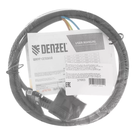 Шнур сетевой Denzel Energy Series, ПВС, 1,5 м, 3 x 1 мм, с неразборной вилкой, черный, 3 м, 37663 купить в Надыме