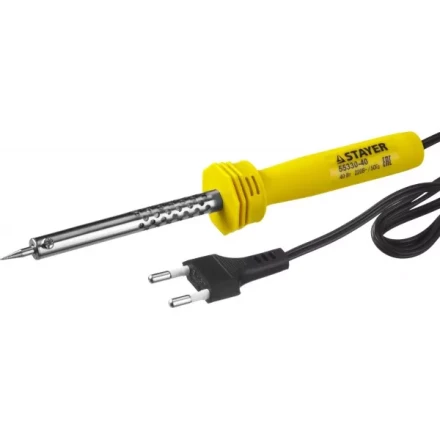Паяльник STAYER "STANDARD" с пластмассовой рукояткой и долговечным жалом, 40 Вт, конус 55330-40 купить в Надыме
