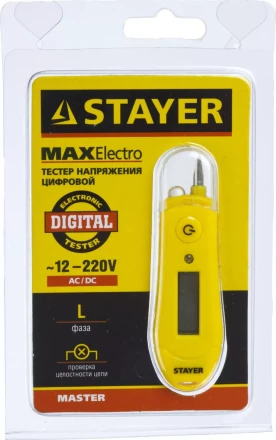 Тестер напряжения STAYER "МASTER" цифровой со световым индикатором, 12-220В, 70мм 45282 купить в Надыме