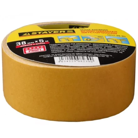 Двухсторонняя клейкая лента на тканевой основе, STAYER Profi 1217-38-05, 38мм х 5м 1217-38-05 купить в Надыме