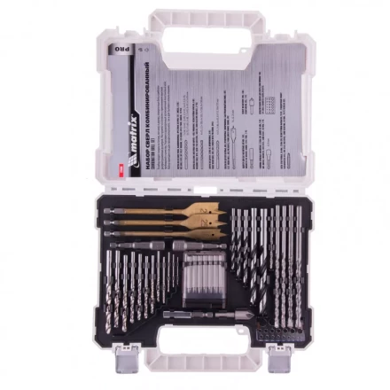 Набор сверл комбинированный по металлу 1-6,5 мм бетону 4-8 мм дереву 4-10 мм перки биты 20 шт адаптер головки 2 шт зенковка 50 предметов Pro Matrix 725650 купить в Надыме