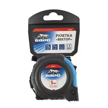 Рулетка Вектор 5 м х 19 мм, утолщенное полотно, магнитный зацеп, обрезиненный корпус  БАРС 32541 купить в Надыме