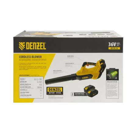 Воздуходувка аккумуляторная RB180-36, Li-ion, 36 В, 4 Ач, 180 км/ч, 820 м3/ч Denzel 59610 купить в Надыме