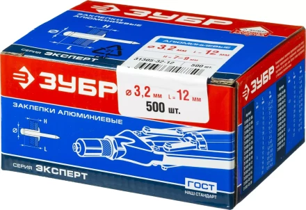 Заклепки ЗУБР алюминиевые, 3,2x12мм, 500шт 31305-32-12 купить в Надыме