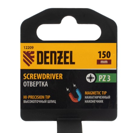 Отвертка PZ3x150 мм, CrV, трехкомпонентная рукоятка Denzel 12209 купить в Надыме