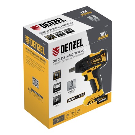 Гайковерт ударный аккумуляторный бесщеточный Denzel 26502 CIW-IB-300-0, Li-ion, 18В, 300Нм купить в Надыме