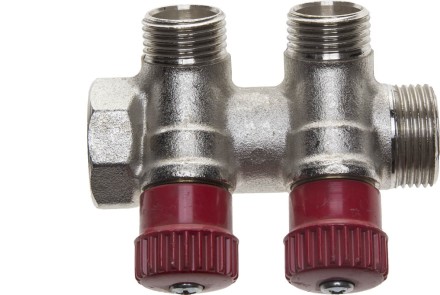 Коллектор GENERAL FITTINGS для горячей воды, вентили, никелированная латунь, вход 3/4&quot; - 2 выхода 1/2&quot; 51046-3/4-1/2-HT2 купить в Надыме