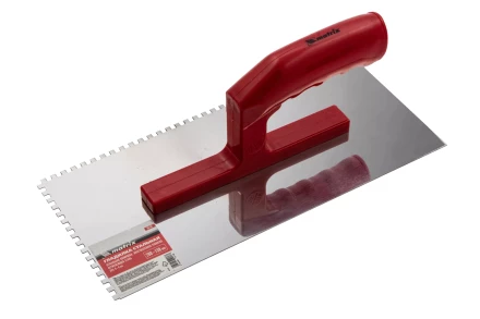 Гладилка из нержавеющей стали, 280 х 130 мм, зеркальная полировка, пластмассовая ручка, зуб 4 х 4 мм Matrix 86780 купить в Надыме