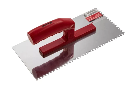 Гладилка из нержавеющей стали, 280 х 130 мм, зеркальная полировка, пластмассовая ручка, зуб 4 х 4 мм Matrix 86780 купить в Надыме