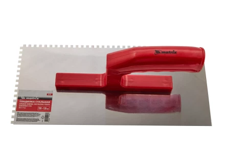 Гладилка из нержавеющей стали, 280 х 130 мм, зеркальная полировка, пластмассовая ручка, зуб 4 х 4 мм Matrix 86780 купить в Надыме