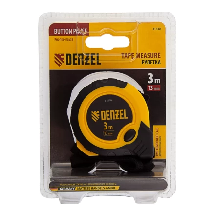 Рулетка Denzel 3м х 13мм, двухкомп. корпус, кнопка-пауза, 31540 купить в Надыме