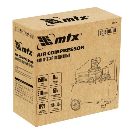 Компрессор воздушный MTX DC1500L/50, 1,5 кВт, 50 л, 210 л/мин 58018 купить в Надыме