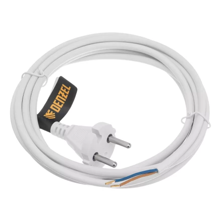 Шнур сетевой Denzel Energy Series, ПВС, 3 м, 2 x 1 мм, с неразборной вилкой, белый, 3 м, 37664 купить в Надыме