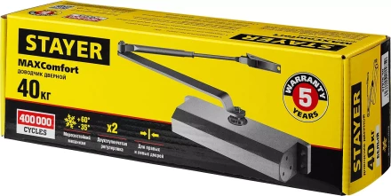 Доводчик дверной STAYER, для дверей массой до 40 кг, цвет белый 37916-50 купить в Надыме